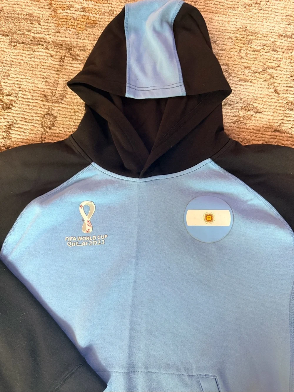Argentina Light Blue and Black Kids Hooded Sweatshirt
